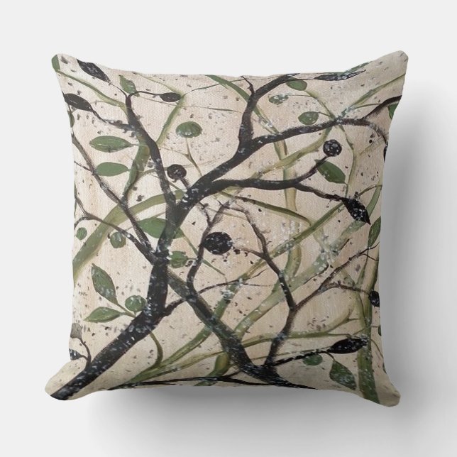 Coussin Olive Branch Art Abstrait (Recto)