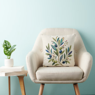 Coussin Olive Branch Botanical Art floral turc