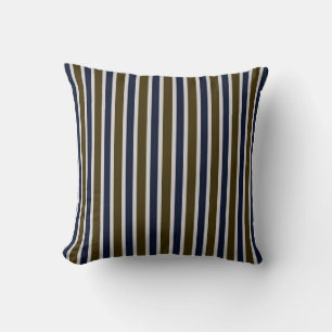 Coussin Olive Brun & Rayures Verticales Navy sur Taupe