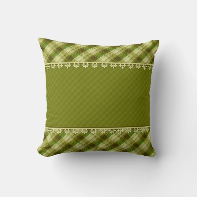 Coussin Olive color patchwork, olivier plaid, patchwé vert (Recto)