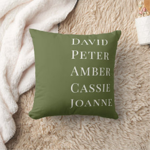 Coussin Olive foncé Vert personnalisé Nom de famille enfan