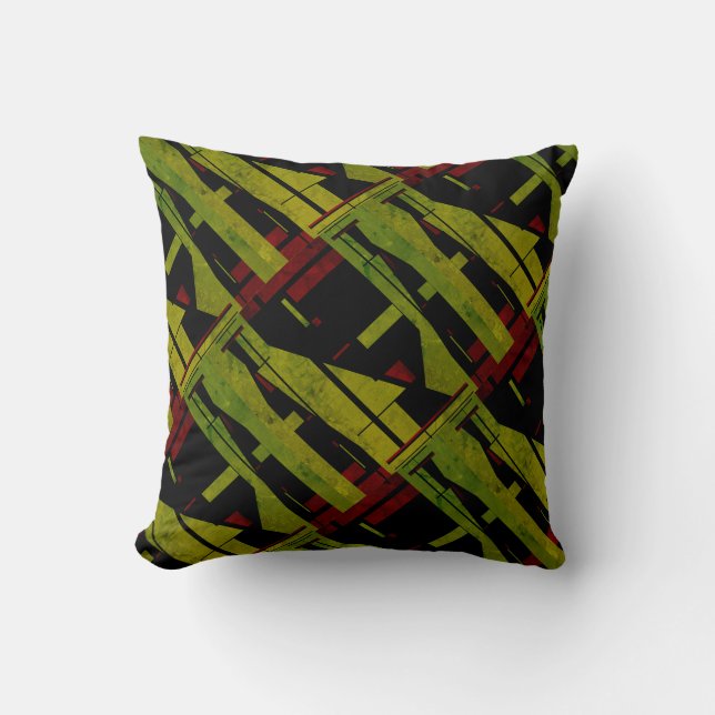 Coussin Olive Green Black Red "Patterned" Diagonal Mosaïqu (Recto)
