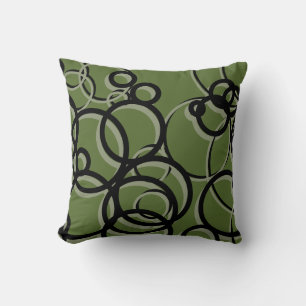 Coussin Olive Green, Black & Sage Cercles géométriques mod