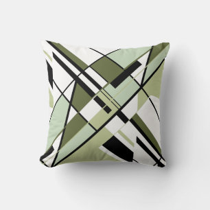 Coussin Olive Green Black White Diagonal Design Angulaire
