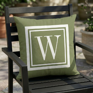 Coussin Olive Green et blanc Carré classique Monogramme