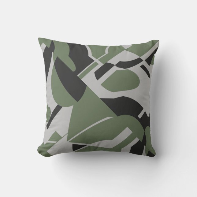 Coussin Olive Green Gris Noir Gras Diagonal Design (Recto)