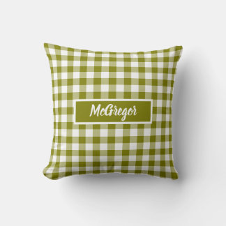 Coussin Olive Green Plaid Gingham Personalized