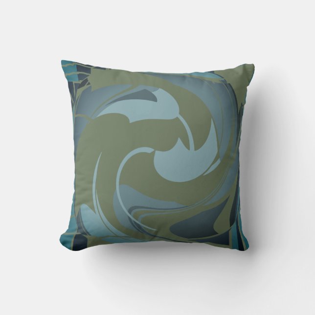Coussin Olive Green Seafoam Gris Fleur Abstraite (Recto)
