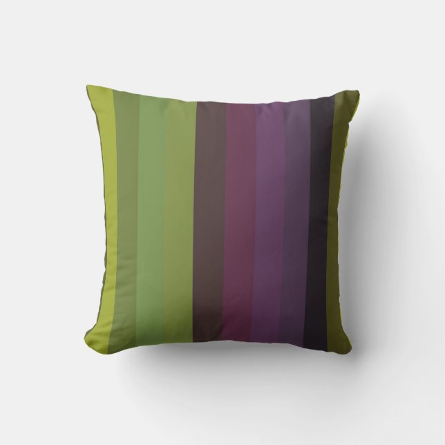 Coussin Olive, Sage & Plum Humeurs Bandes Verticales (Recto)