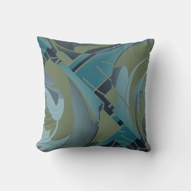 Coussin Olive Seafoam Gris Diagonal Design floral (Recto)
