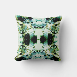 Coussin Olive Turquoise Vert noir Flore symétrique Design