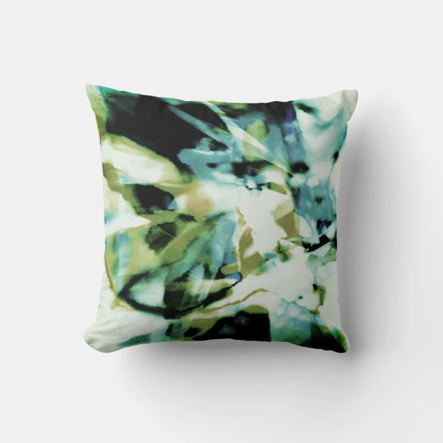 Coussin Olive Turquoise Vert noir Mosaïque de fleurs (Recto)