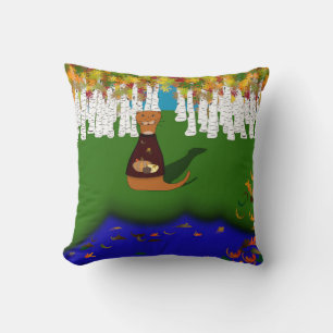 Coussin Oliver la loutre au lac River Wolf en automne