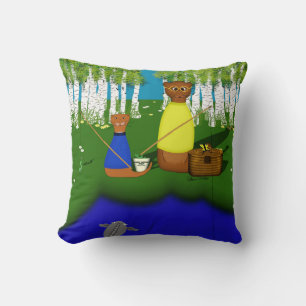 Coussin Oliver La Loutre Fait de la Pêche avec Papa
