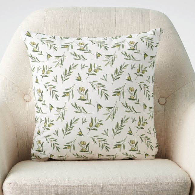 Coussin Olives à l'aquarelle vert sauge (Créateur téléchargé)