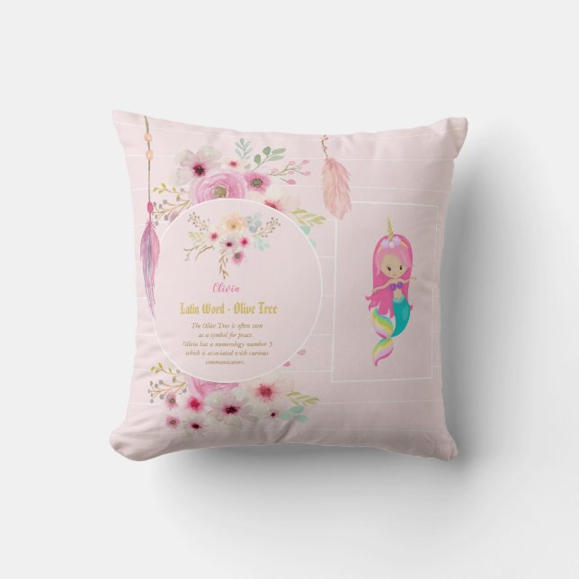 Coussin OLIVIA - Filles Nom Signification Cadeau - Sirène  (Recto)