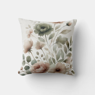 Coussin Olivier Poussiéreux & Fleurs Modernes Aquarelle Ro