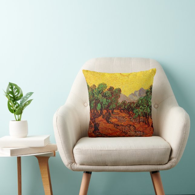 Coussin Oliviers de Van Gogh avec ciel jaune et soleil (Chaise)