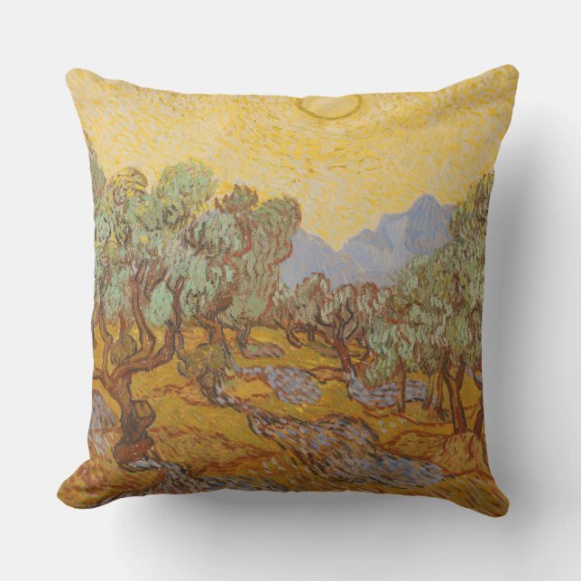 Coussin Oliviers de Van Gogh Ciel Soleil Jaune (Recto)