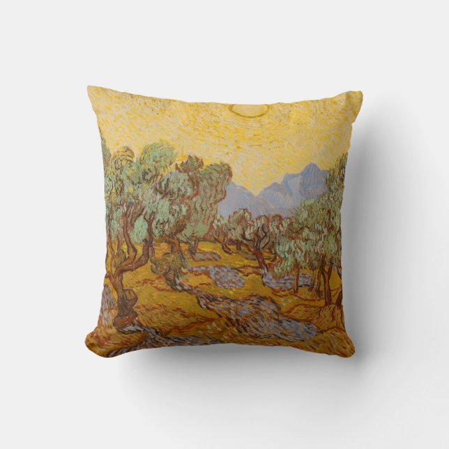 Coussin Oliviers de Van Gogh Ciel Soleil Jaune (Recto)