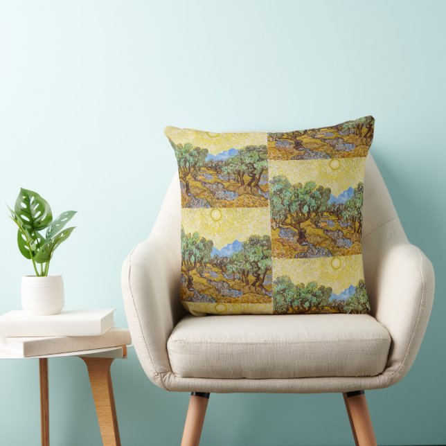 Coussin Oliviers de Van Gogh - Soleil doré et ciel d'art (Chaise)