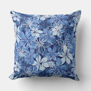 Coussin Olowalu Hibiscus Camouflage Hawaïen - Bleu Nuit