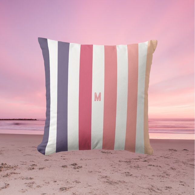 Coussin Ombre Beach Sunset Stripe & Monogramme personnalis (Créateur téléchargé)
