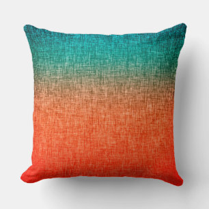 Coussin Ombre Crosshatch Abstrait turquoise et rouge orang