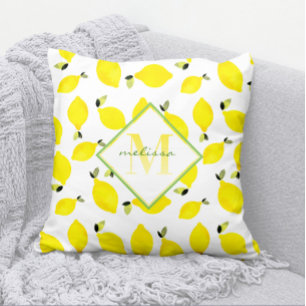 Coussin Ombre Monogramme Lumineux Citrons Jaune Vert Blanc