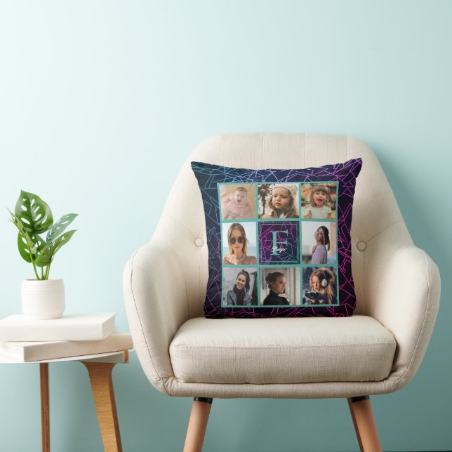 Coussin Ombre Turquoise Photo Collage d'oreiller à lancer (Chaise)