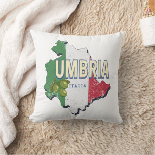 Coussin Ombrie Italie Région Rétro Carte Souvenir Vintage