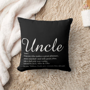Coussin Oncle Amusement Moderne Écriture Élégante Noir et 