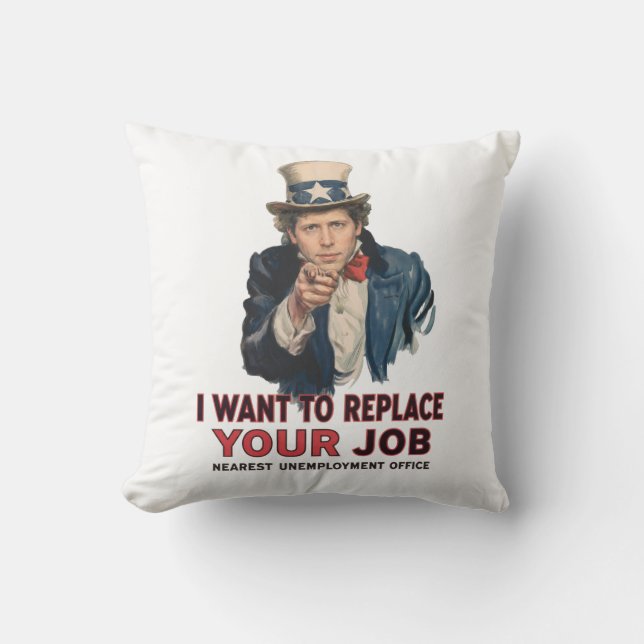 Coussin Oncle Sam veut remplacer votre emploi par l'IA (Recto)