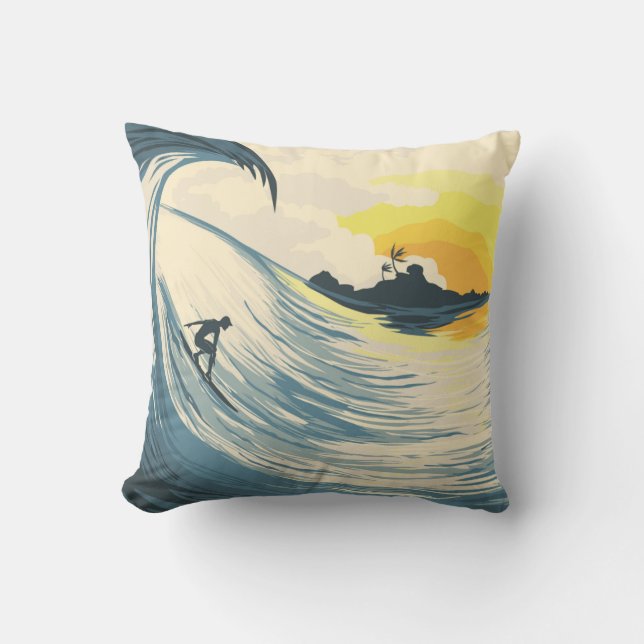 Coussin Onde tropicale et surfer au coucher du soleil (Recto)