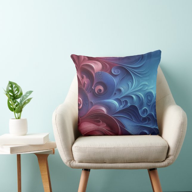 Coussin Ondes cosmiques rouges et bleues (Chaise)