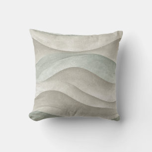 Coussin Ondes Côtières Taupe Et Bleu Aquarelle