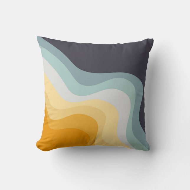 Coussin Ondes de style rétro bleu et jaune (Recto)