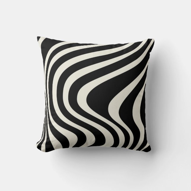 Coussin Ondes de style rétro noir et blanc (Recto)
