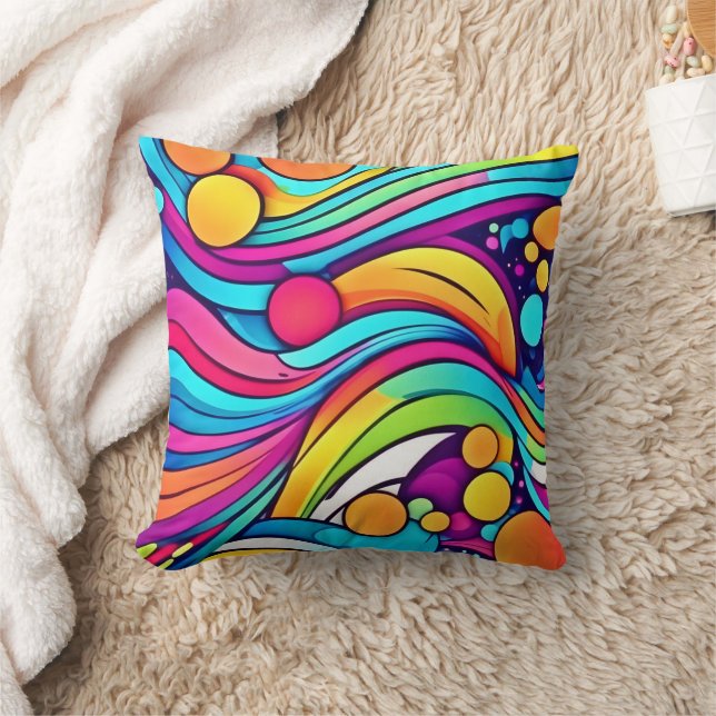 Coussin Ondes Néon Cosmos Vibrants (Couverture)