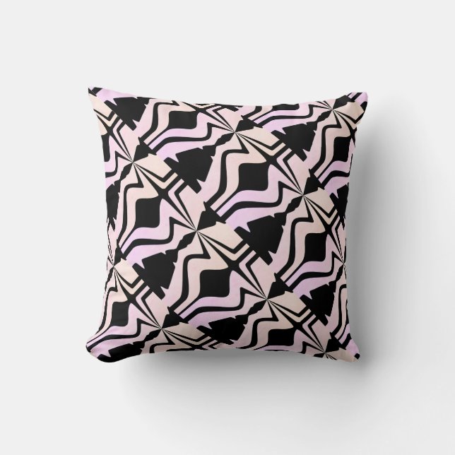 Coussin Ondes sonores abstraites rose beige noir (Recto)