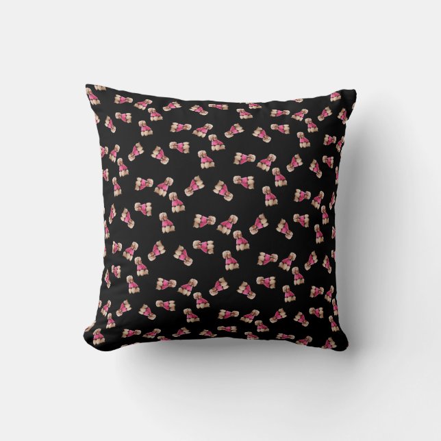 Coussin Oodles of Poodles (Rose on Black) (Recto)