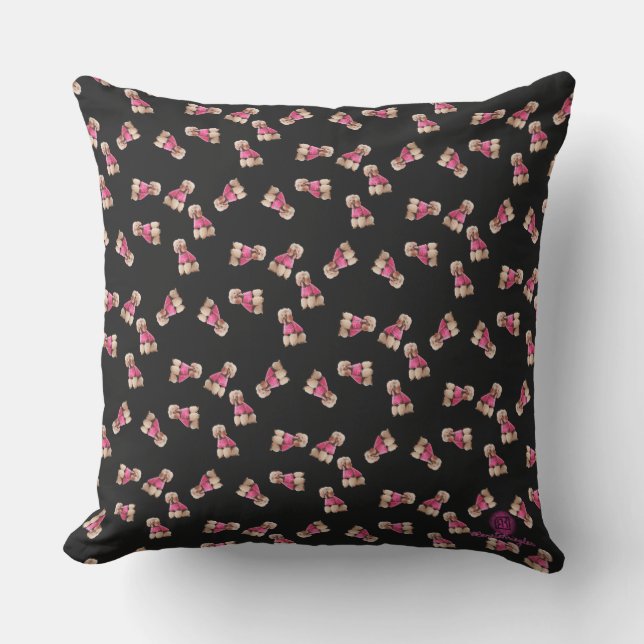 Coussin Oodles of Poodles (Rose on Black) Garden Party (Recto)
