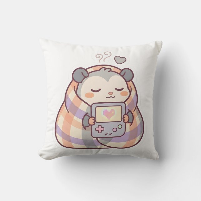 Coussin Opossum Joueur Mignon et Confortable (Recto)
