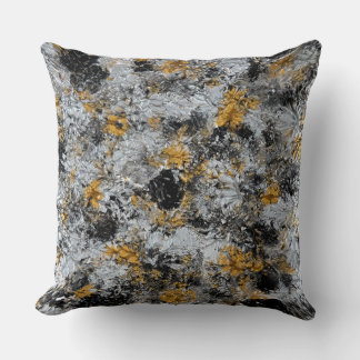 Coussin Or, argent et noir - œuvre d'art faite à la main