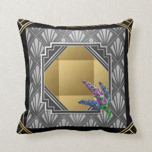Coussin Or argenté gris de noir de lavande anglaise d'art