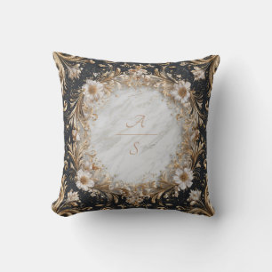 Coussin Or Baroque Floral Marbre Noir Opulent