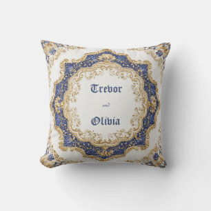 Coussin Or Baroque Géométrique Étoile Bleu Royal Opulent