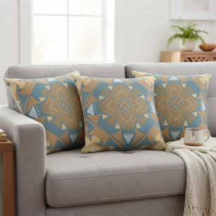 Coussin Or beige doré bleu diamant géométrique intemporel