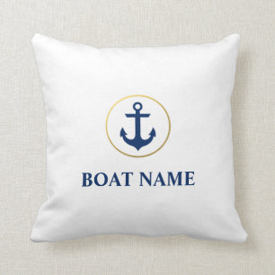 Coussin Or blanc bleu de bateau d'Ancre nautique de nom