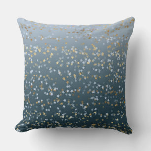 Coussin Or Blanc Bleu Étoiles brillantes